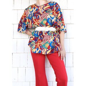 Vintage Pendleton Nautical Multi Color Printed Short Sleeve Blouse Sz XL